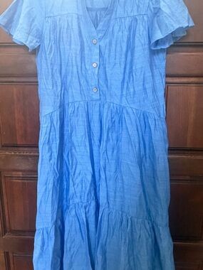 Umgee blue Tiered Button-Front Dress 0068